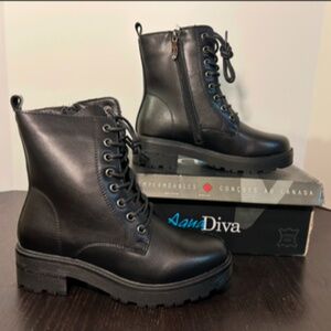 AquaDiva Noma Leather Lace-Up Combat Boots Black Size EU 36/US 5.5 - 6